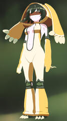 Theresia standing and looking down at the camera